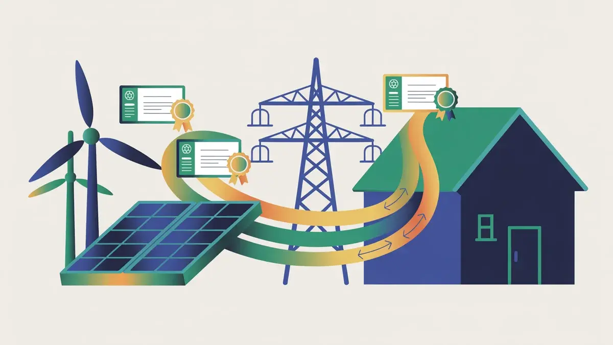 Illustration showing how renewable energy certificates connect clean generation to your electricity purchase